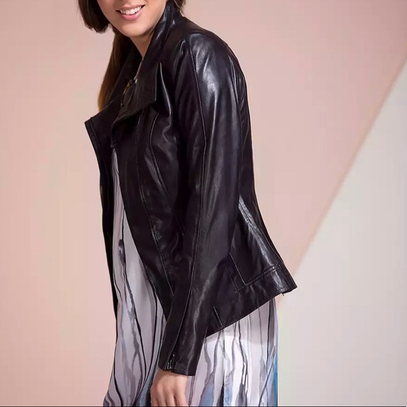 COPY - Danier Asymmetrical Zip Front Black Leather Jacket - Picture 8 of 9